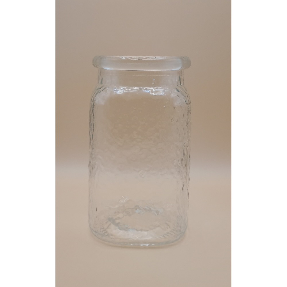 Textured Clear Glass Hammered Jar Vase Wide Mouth Decorative Storage 6.5 Inch